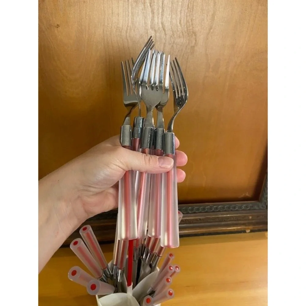 Ikea Ivar Ledang Skymta Red Acrylic 24pc Flatware Set And Holder Stainless Steel